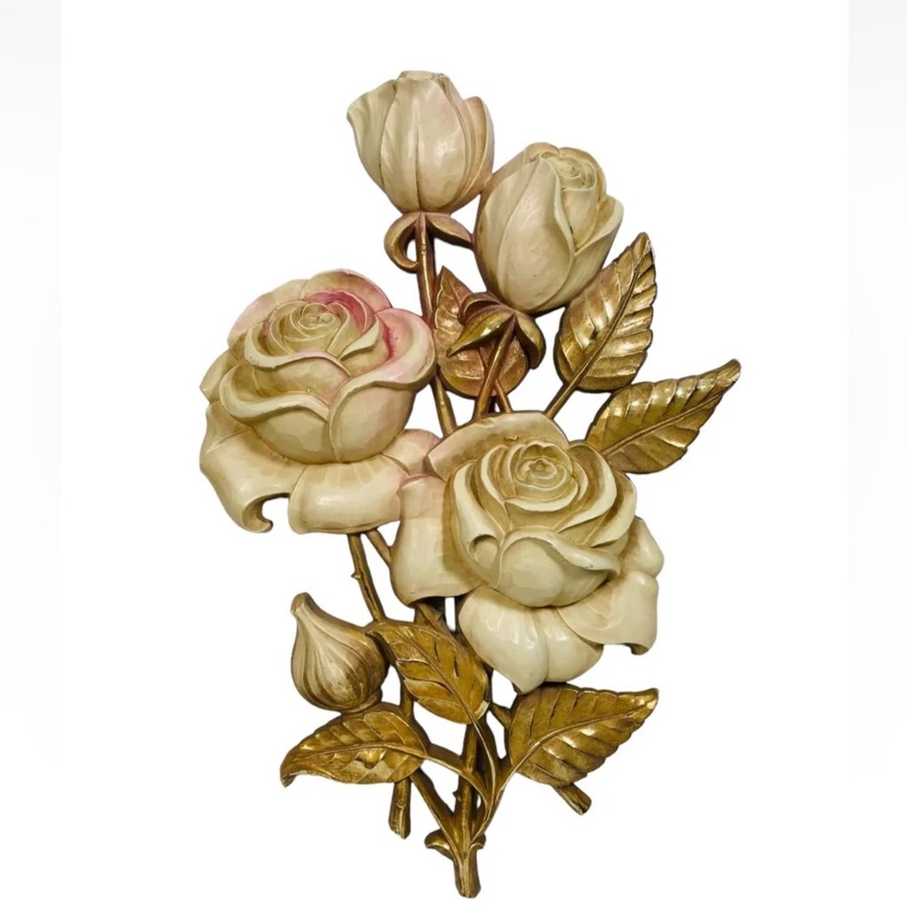 Vintage‎ 17.5" multicolored Roses mcm wall plaque